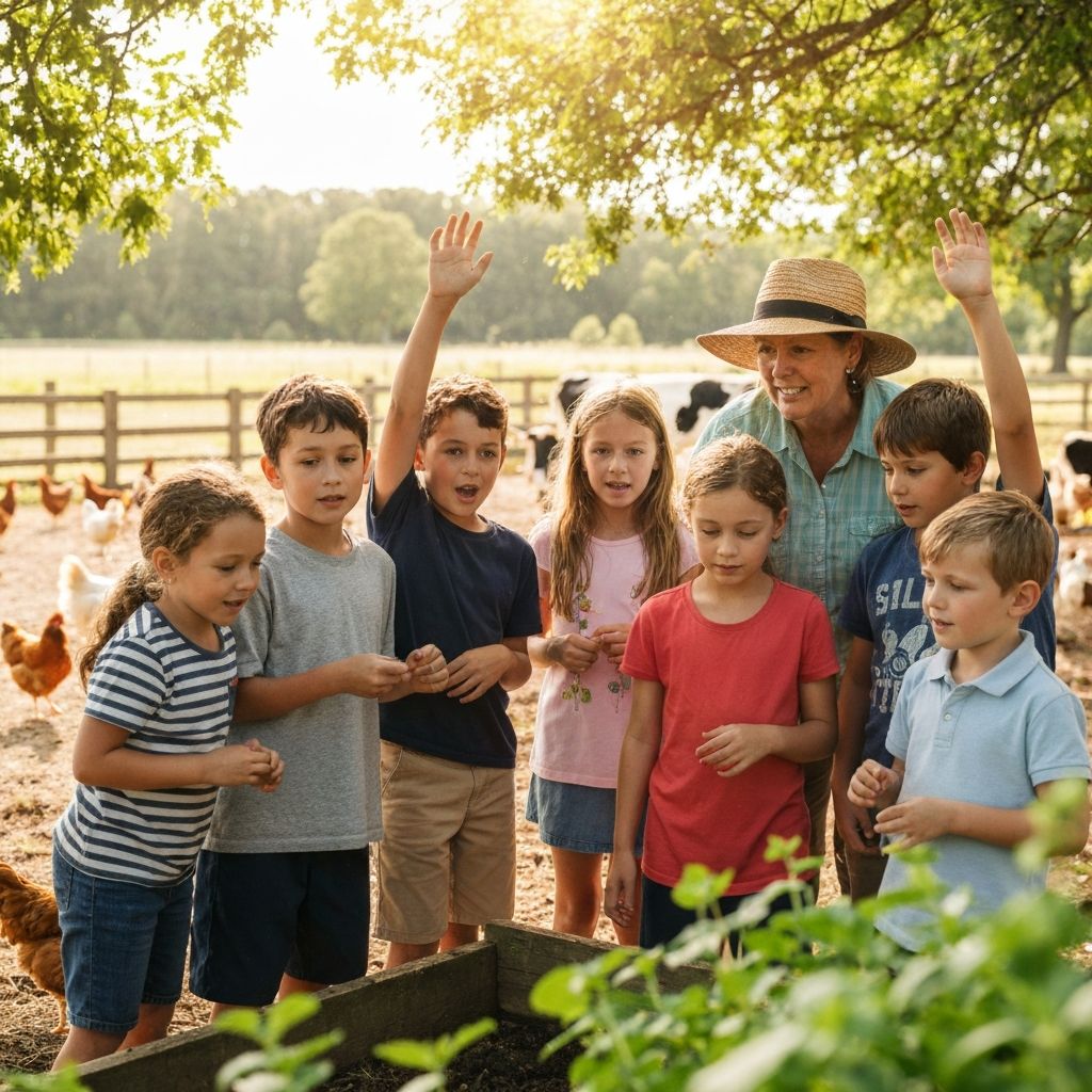 Children learning on farm